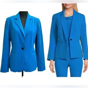Le Chateau bright blue single breasted tailored cinched stretchy blazer jacket M